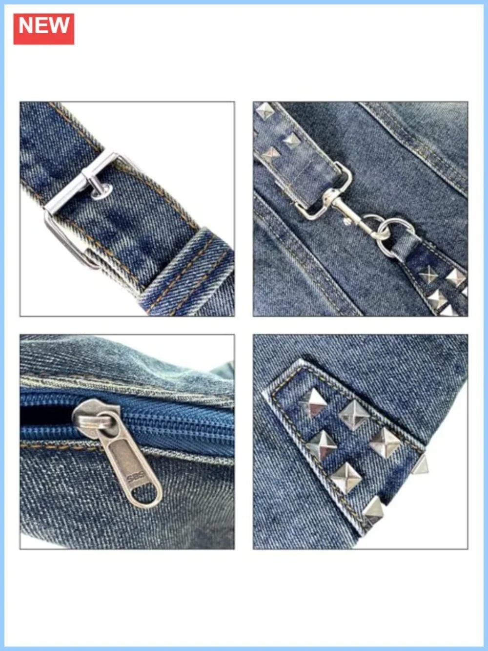 Denim Purse Soft Jean Handbag Crossbody Tote Hobo Shoulder Bag Y2K Zipper